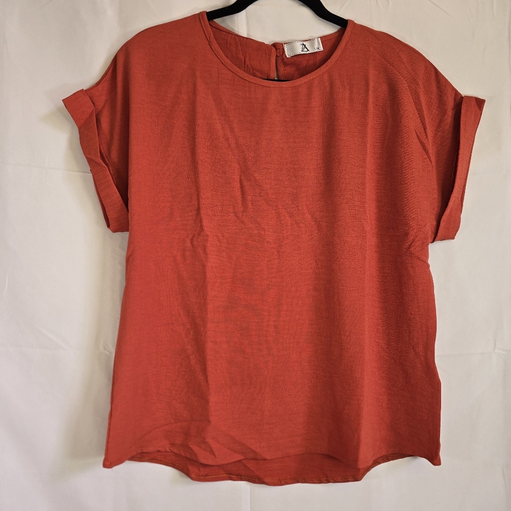 Orange Short Sleeve Lightweight Blouse